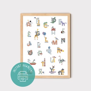 Póster ABC, póster de letras / PDF para descargar, archivo digital / póster de aprendizaje / decoración de habitación infantil / cuadro de pared