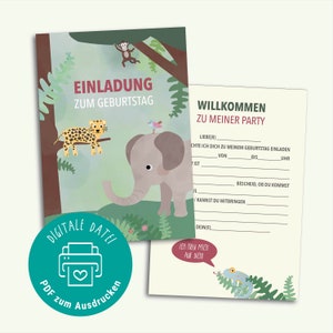 Invitation anniversaire à imprimer / jungle. Jungle, animaux sauvages / fichier PDF à télécharger immédiatement / pour les anniversaires d'enfants avec texte à compléter