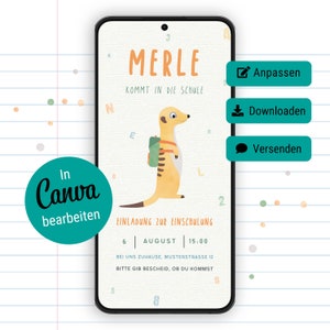convite digital para matrícula escolar animais de safári / convite fofo para alunos, modelo Canva personalizável
