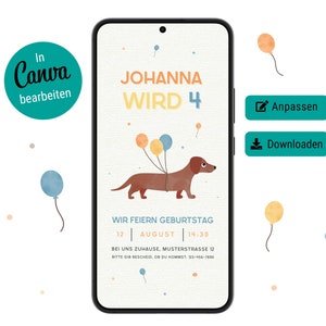 digitale Einladung Geburtstag, Kindergeburtstag Whatsapp Einladung, personalisierbare Canva Vorlage