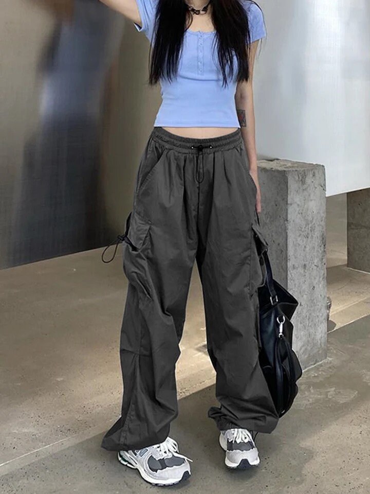 Y2K Casual Cargo Pants Women Streetwear Drawstring Loose Wide Etsy UK