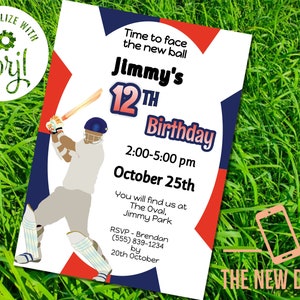 Editable Cricket Invitation, Cricket Birthday Invitation, Cricket Invitation, Cricket Party Invite England (Pdf / Jpg file only) print