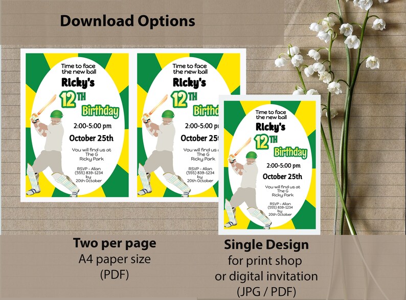 Editable Cricket Invitation, Cricket Birthday Invitation, Cricket