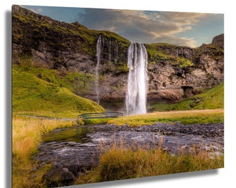 Seljalandsfoss Waterfall Photo, Iceland: Nordic Landscape Decor on Canvas, Acrylic, or Metal