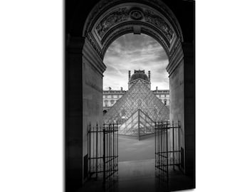 Black and White Louvre Museum Photo: Paris Architectural Fine Art