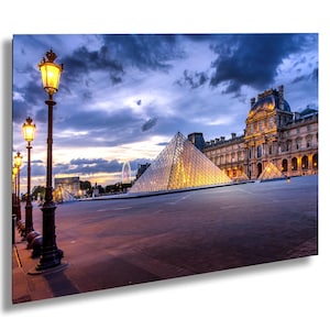 The Louvre Pyramid and Museum at Sunset, Paris France: Landscape Photograph | Fine Art | Print | Canvas | Acrylic | Metal | Wall Decor