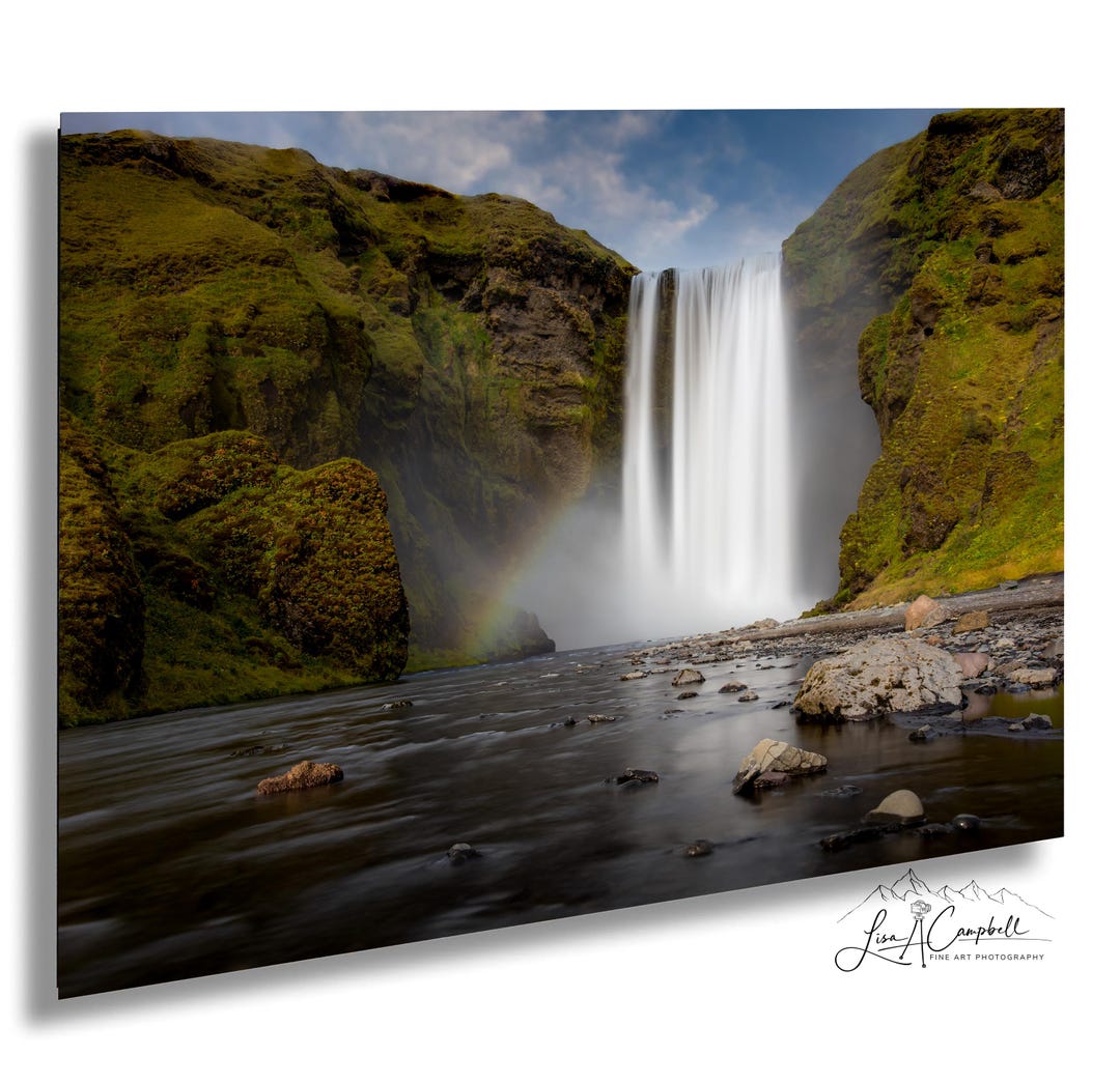 Skogafoss Waterfall Print: Iceland Landscape With Rainbow, Fine Art on ...