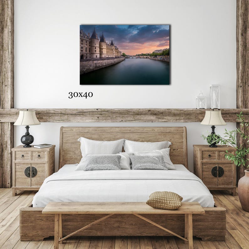 Paris Sunset Photography: Seine River Cityscape - Canvas, Acrylic, or Metal 30x40 inches
