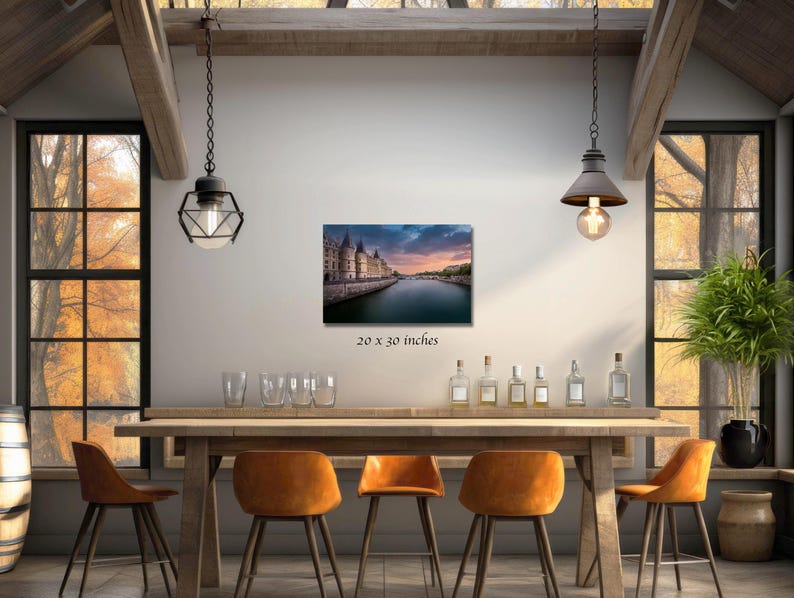 Paris Sunset Photography: Seine River Cityscape - Canvas, Acrylic, or Metal 20x30 inches