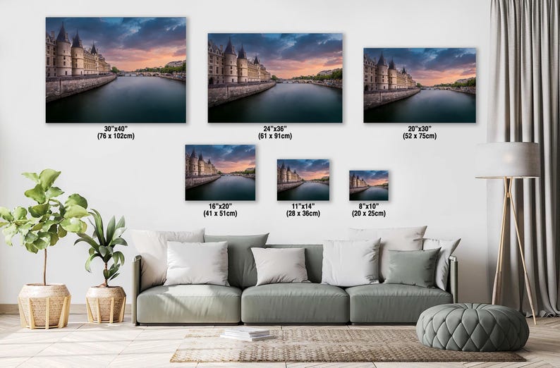 Paris Sunset Photography: Seine River Cityscape - Canvas, Acrylic, or Metal image 2