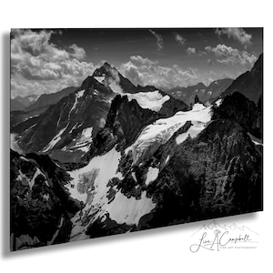 Swiss Alps Print, Mountain Photography, Black and White Photo, Scenic Home Decor, Fine Art Canvas, Acrylic, Metal