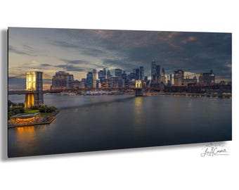 New York City Skyline Print: Brooklyn Bridge Sunset Wall Art