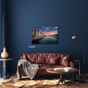 Paris Sunset Photography: Seine River Cityscape - Canvas, Acrylic, or Metal 24x36 inches