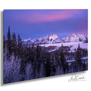 Grand Teton und Snake River Sonnenaufgang in Wyoming: Winter Szene Wand Kunst / Leinwand / Acryl
