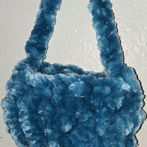 JUICY COUTURE 100% Ployester,Small Crochet Handmade Fluffy Teal Mini Bag/ Coin Purse.