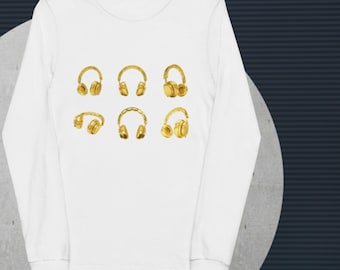 Youth Gold Headphones Long Sleeve Shirt Novelty Gift