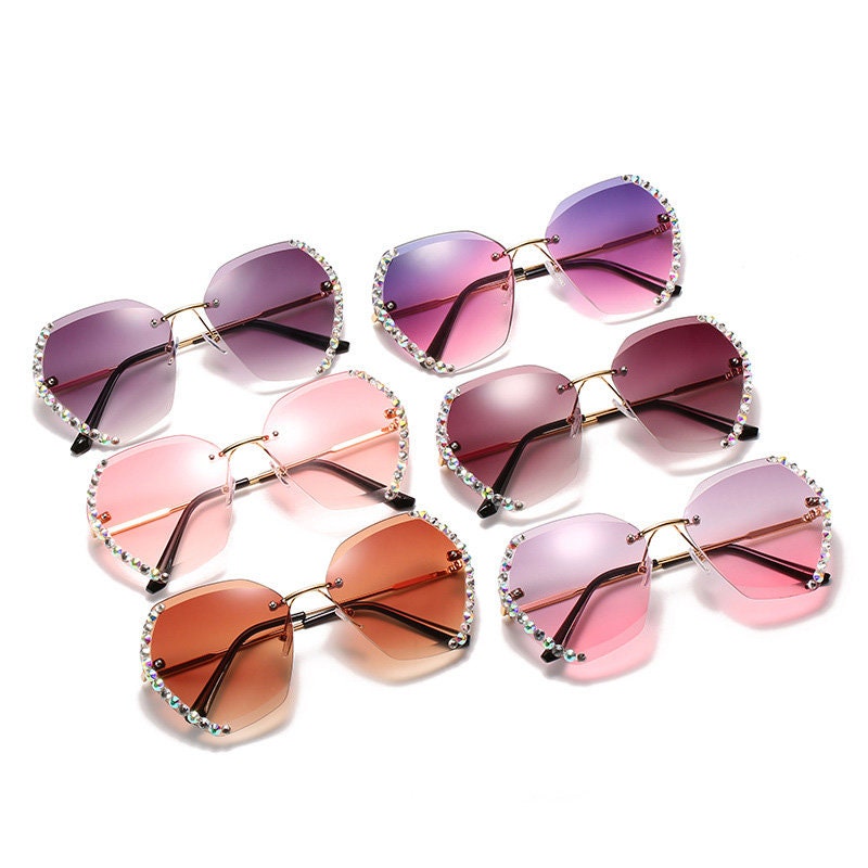 Rimless Sunglasses With Diamond-studded Rim Polygonal Gift for - Etsy