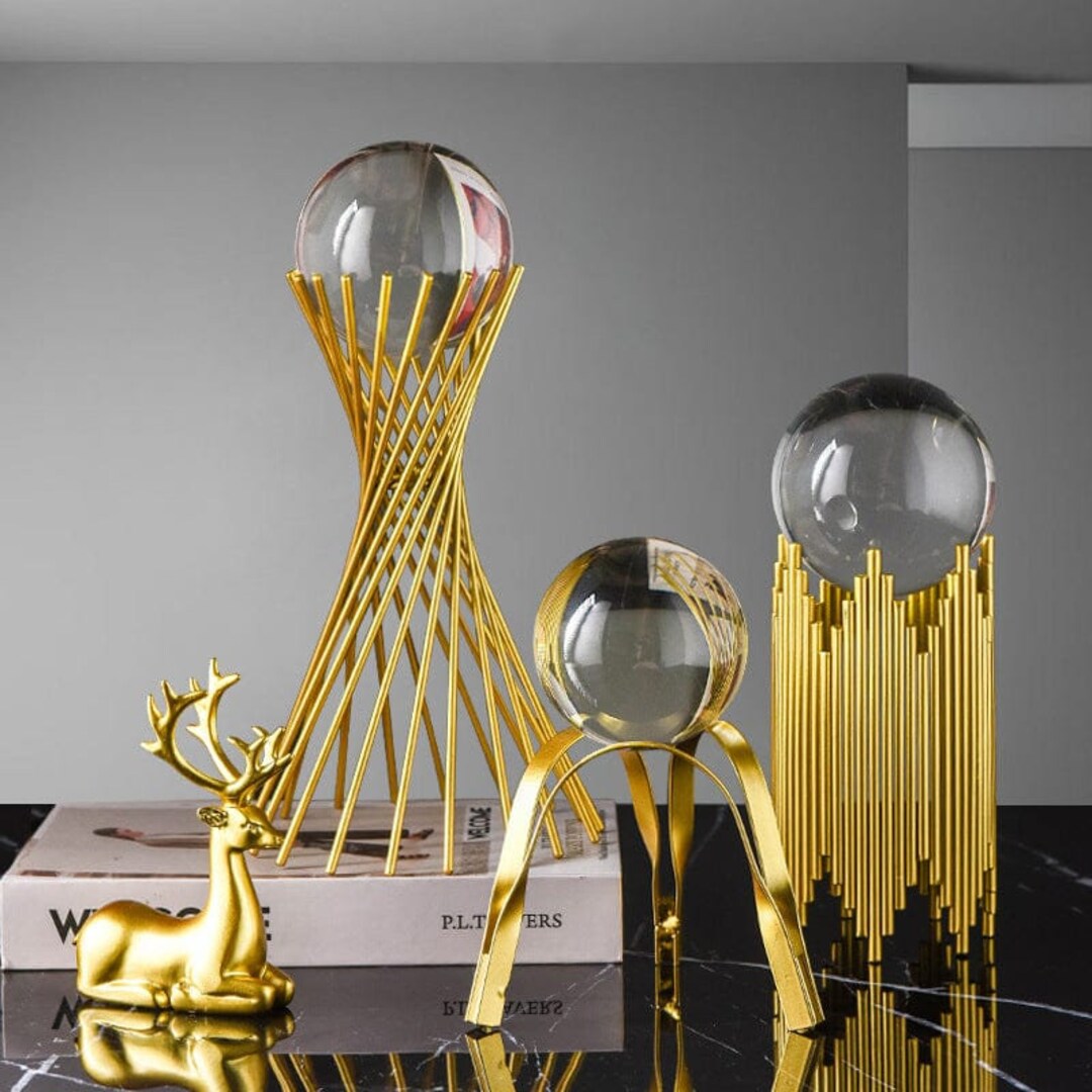 Golden Luxury Modern Metal Crystal Ball Ornament Living Room Home Decoration Accessories Etsy