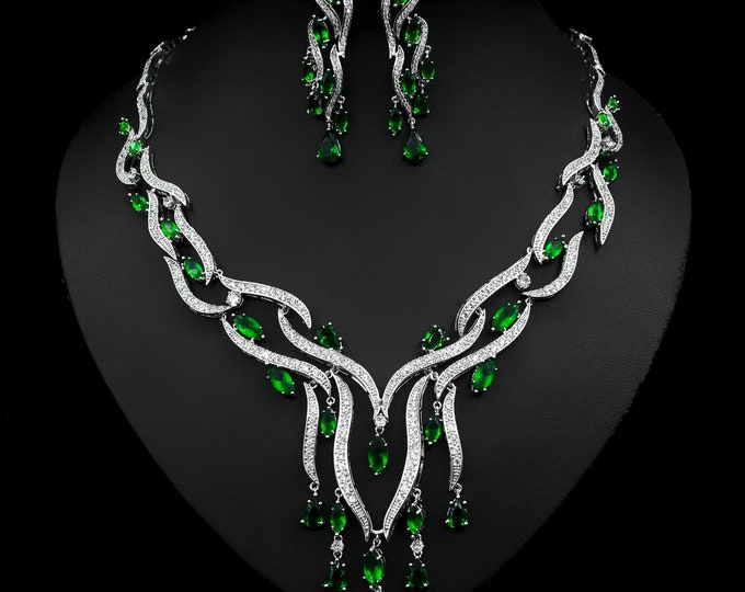New Crystal Jewelry Zircon Jewelry Set Tassel Pendant Prom Bridal Jewelry