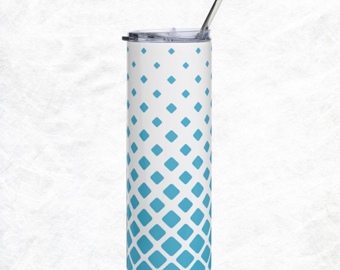 Teal White Geometric Design Novelty Tumbler With Straw and Lid Made To Order Gift