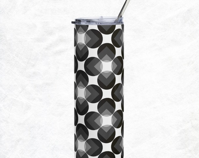 Black White Circles Geometric Design Tumbler With Lid & Straw Novelty Home Office Goods