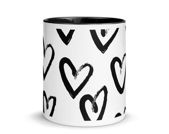 Black Heart Valentine Fun Love Novelty Gift Mug with Color Inside