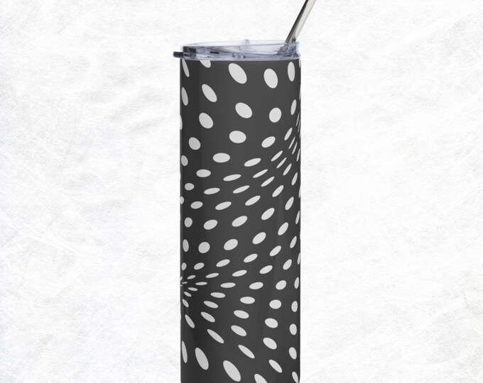 Black White Abstract Circular Novelty Dot Tumbler With Lid and Straw Home Office Goods Gift