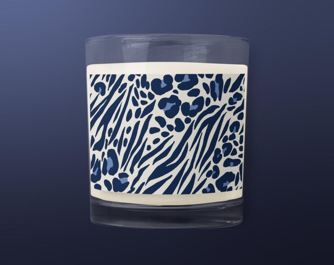 Blue White Animal Print Unscented Soy Wax Candle Novelty Gift Home Office Decor