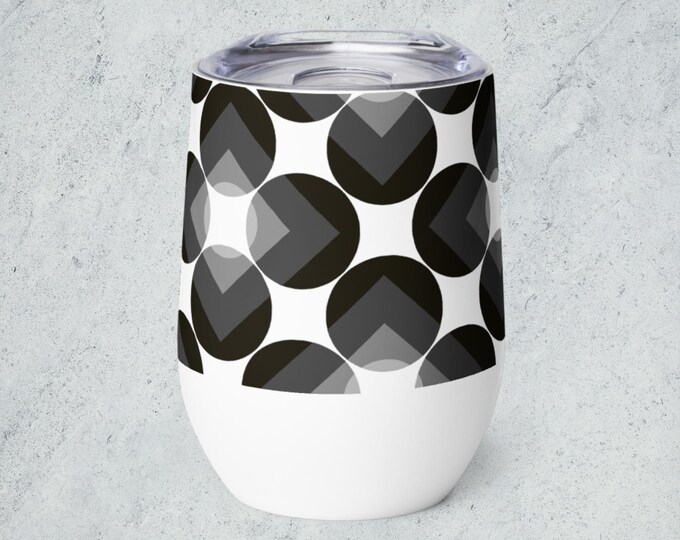 Black White Circle Design Geometric Shape Novelty Wine Tumbler Made To Order Gift