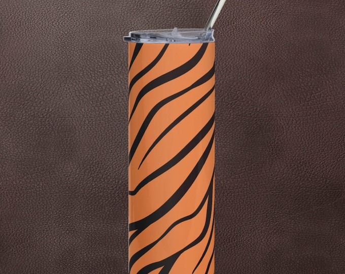 Orange Black Novelty Fun Animal Print Tumbler With Lid & Straw Made To Order Gift