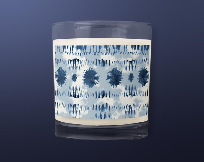 Blue White Abstract Design Unscented Soy Way Candle Novelty Gift Home Office Decor