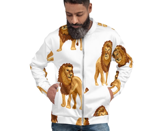 Men's Lion Design Bomber Jacket Gift For Him