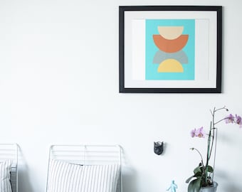 Art Deco Geometric Shapes On Blue Digital Art Hanging Wall Art Printable JPG PNG Living Room Print