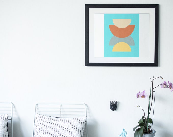 Art Deco Geometric Shapes On Blue Digital Art Hanging Wall Art Printable JPG PNG Living Room Print