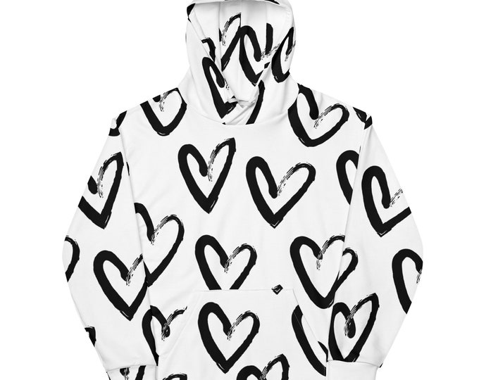 Men's Black Heart Love Fun Valentines Hoodie Gift For Him