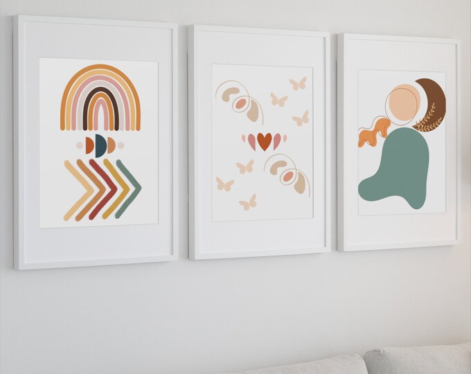 Boho 3 Pc Wall Art Set Boho Wall Decor Mid Century Bedroom Prints Boho Wall Art JPG