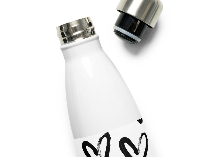 Black Heart Valentine Fun Love Novelty Gift Stainless Steel Water Bottle