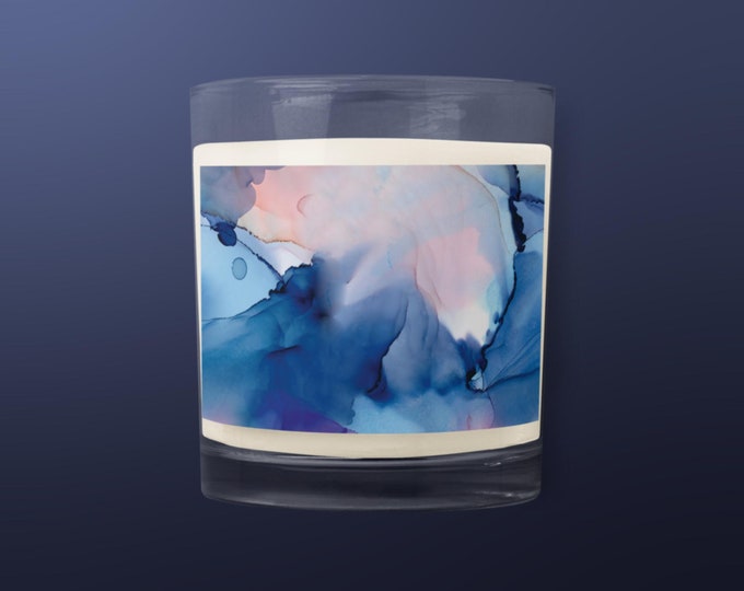 Blue White Abstract Design Unscented Soy Wax Candle Home Office Decoration Gift