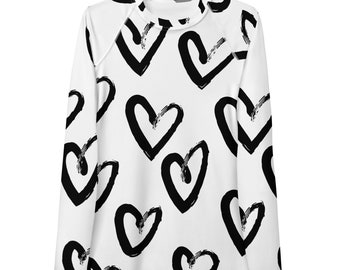 Women's Rash Guard Long Sleeve Shirt Black Heart Valentine Gift For Her