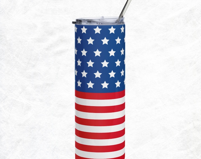 Stars Stripes Design Tumbler With Lid & Straw Novelty Home Office Goods