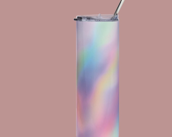 Rainbow Abstract Design Tumbler With Lid & Straw Made To Order