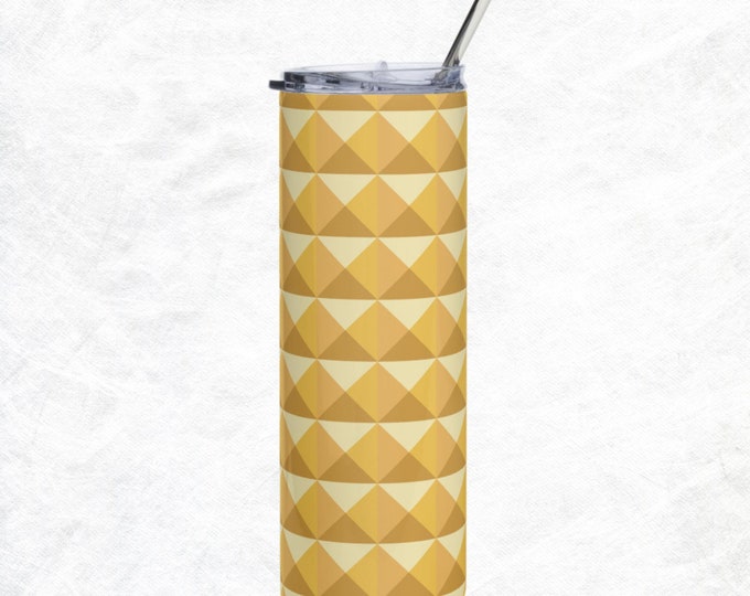 Yellow Geometric Design Novelty Tumbler With Lid & Straw Home Office Goods Gift