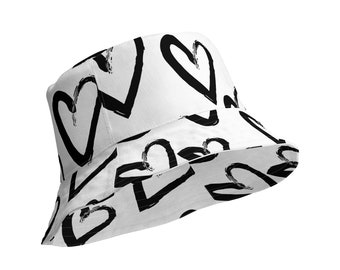 Black Heart Valentines Fun Love Novelty Gift Reversible Bucket Hat