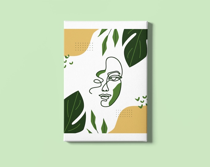 Minimalist Green Tan Face Print Art Work Printable Living Room Decoration JPG PNG