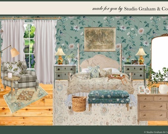 Luxe High-End Cottagecore Bedroom Mood Board | Product List | Professional Interior Design | Pre-Made | Instant Download