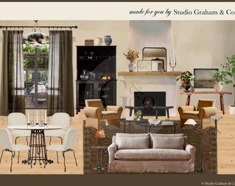 Luxe High-End Organic Transitional/Modern | Living/Dining Mood Board | Product List | Professional Interior Design | Instant Download