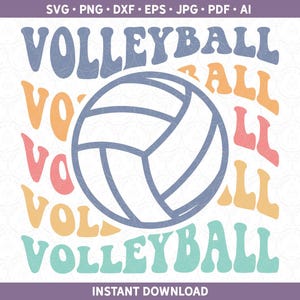 Retro volleybal SVG PNG, Groovy gestapeld schattig spel dag shirt cadeau voor dochter gesneden bestand voor Cricut® Silhouette eps jpg ai, sportteam groep