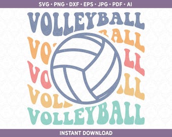 Retro Volleyball SVG PNG, Groovy Stacked Cute Game Day Shirt Gift For Daughter Cut File for Cricut® Silhouette eps jpg ai, Sports Team Group