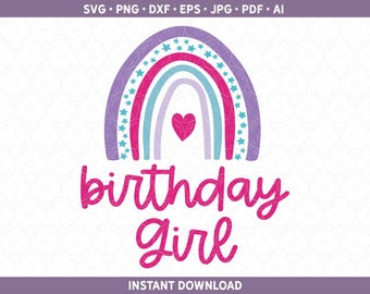 Regenbogen Geburtstagskind Shirt SVG DXF PNG | Girly Boho Tween Bday Party Shirt htv Vinyl Cute Kid Cut File Cricut® & Silhouette pdf eps jpg