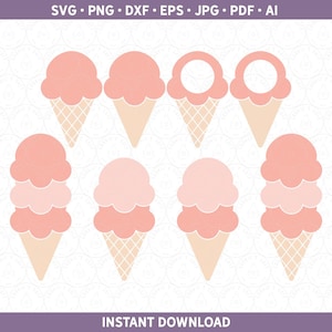 Eistüte SVG DXF PNG | Monogramm Design | Ice Cream svg Bundle Single Double Triple Sschöpfer Cricut® / Silhouette ai pdf eps jpg Clip Art